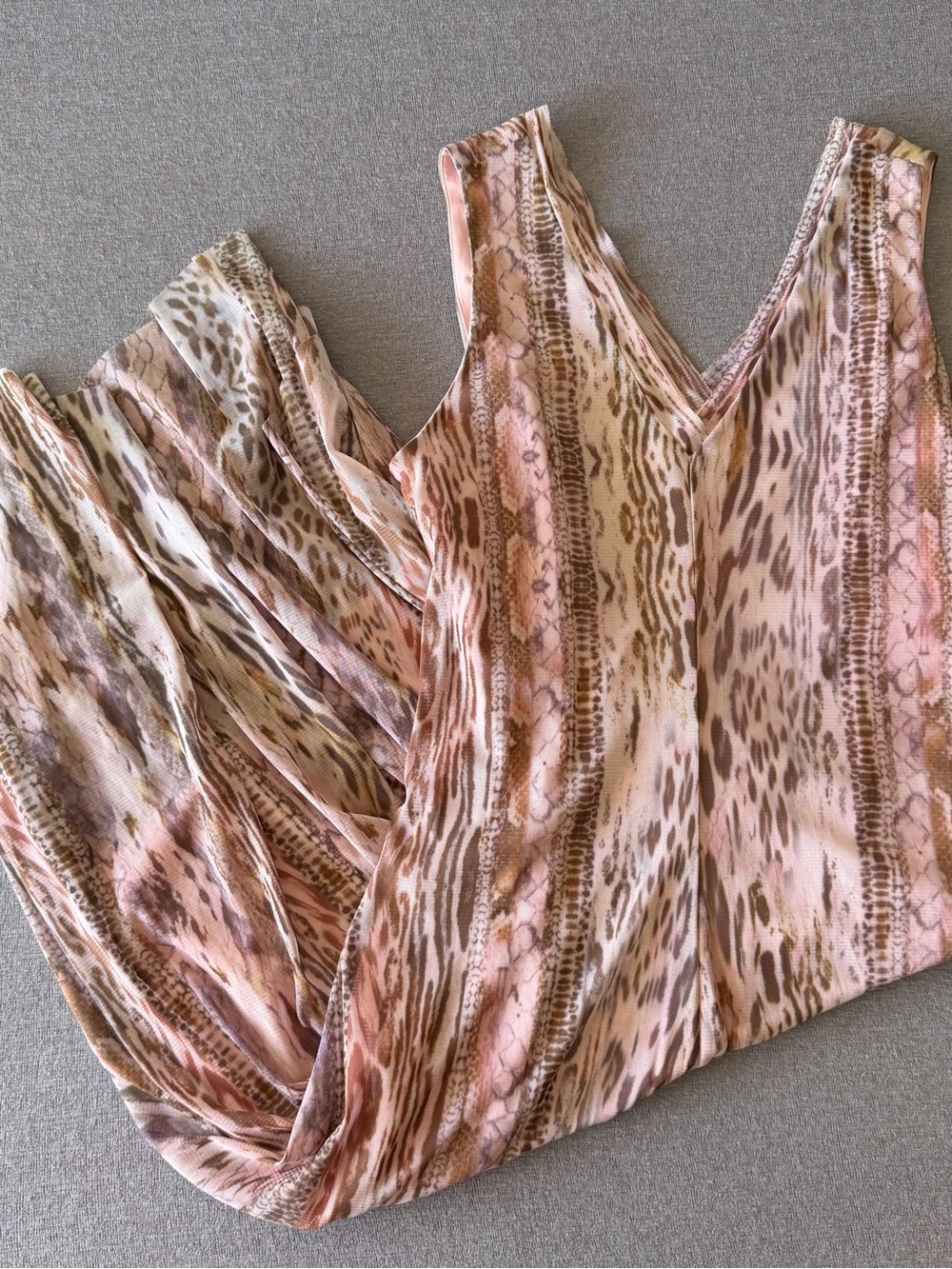 Tahari Pink and Taupe Animal Print V-Neck Dress